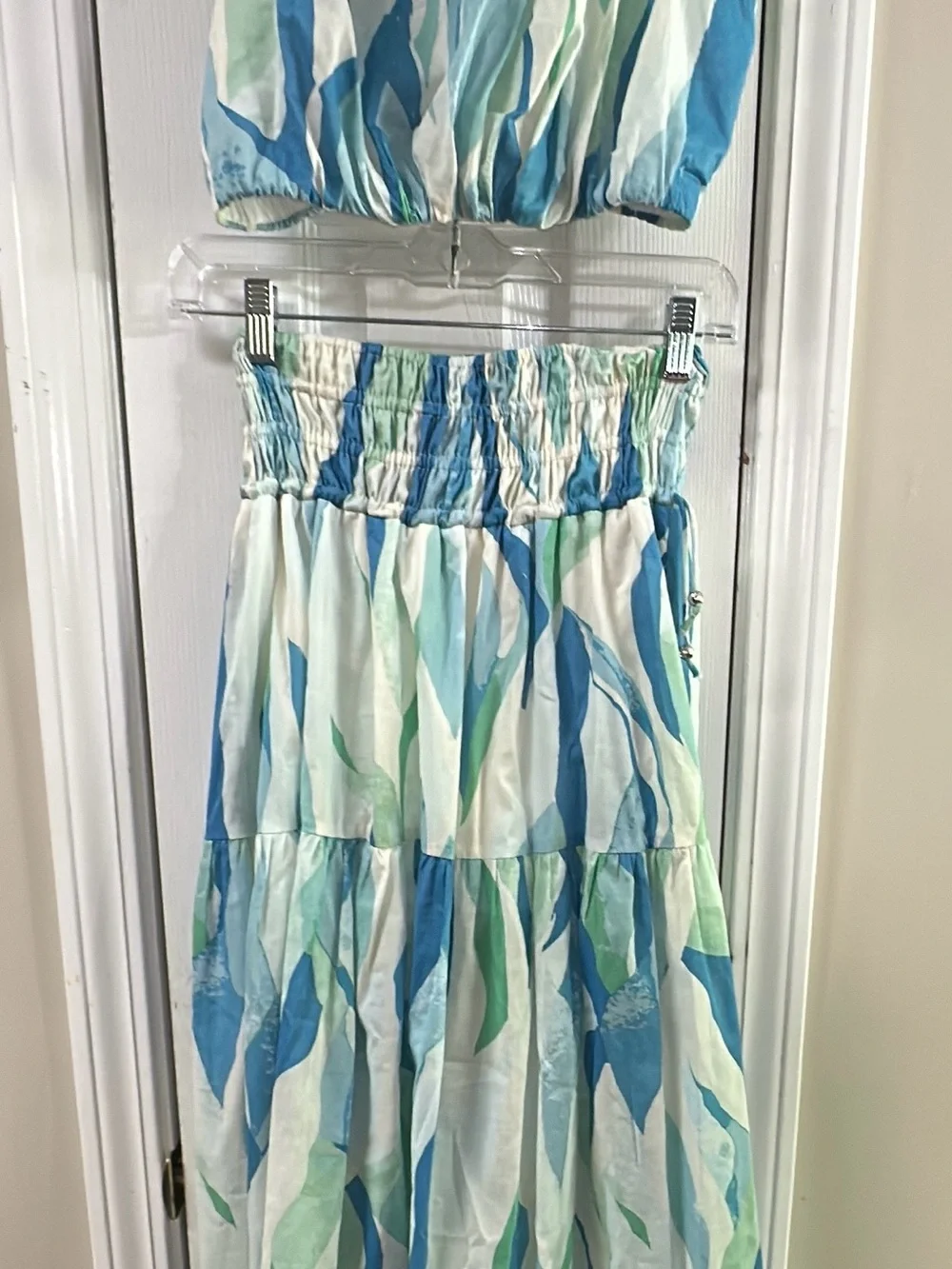 Elan Blue & Green Watercolor Stripe Maxi Skirt (mix33) - Picture 8 of 9